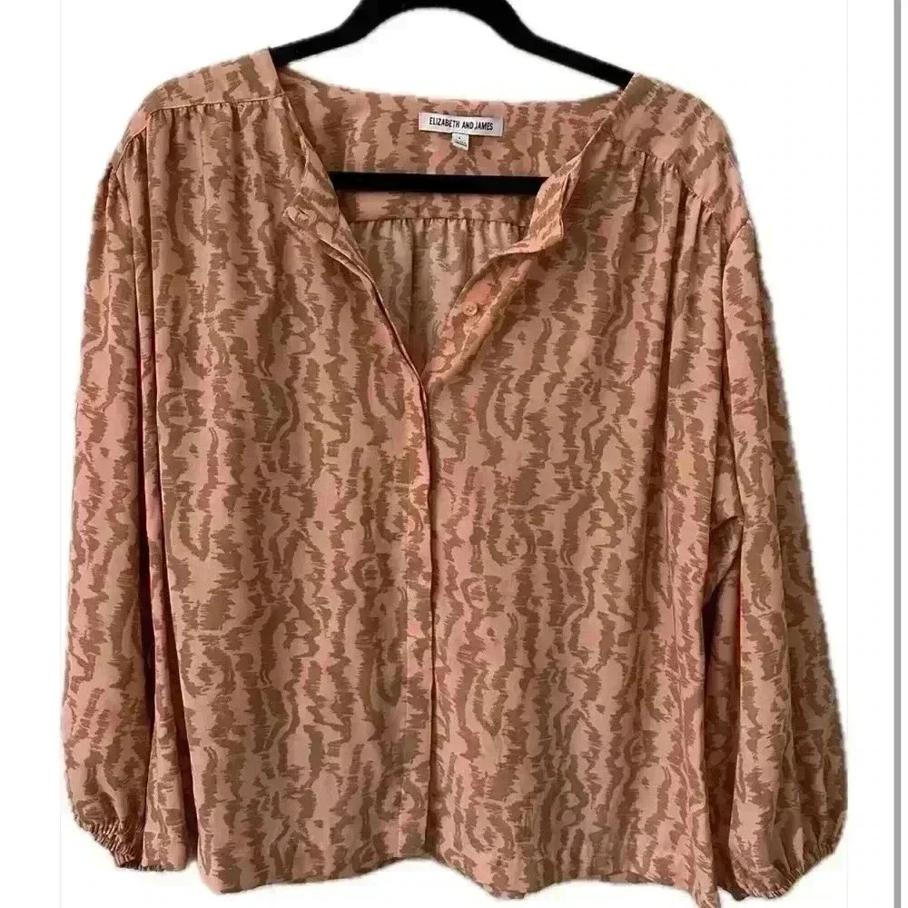 Elizabeth and James Peach Animal Print Button Up Blouse size L